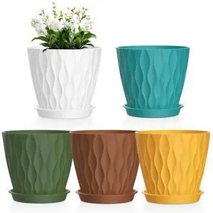 4 inch Small Plastic Nursery Pots, Seedling Pots, 5 Set Water Ripples Plant Pots for Indoor Plants, Flower Pots with Drainage Holes and Saucers, Seed Starter Pots for Succulent, Colorful 4 inch Small Plastic Nursery Pots, Seedling Pots, 5 Set Water Ripples Plant Pots for Indoor Plants, Flower Pots with Drainage Holes and Saucers, Seed Starter Pots for Succulent, Colorful