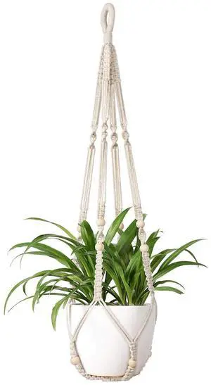 Macrame Plant Hanger Indoor 35 Inch Hanging Planter Basket Ivory 1Pc | Hanging Plant Holder with Decorative Wood Beads, No Tassels, Boho Home Decor, Indoor & Outdoor Use, Flower Pots Not Included Macrame Plant Hanger Indoor 35 Inch Hanging Planter Basket Ivory 1Pc | Hanging Plant Holder with Decorative Wood Beads, No Tassels, Boho Home Decor, Indoor & Outdoor Use, Flower Pots Not Included