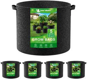 4-Pack Fabric Grow Bags 5 Gallon, Thickened Nonwoven Garden Pots, Growing Bags with Handles, Black 4-Pack Fabric Grow Bags 5 Gallon, Thickened Nonwoven Garden Pots, Growing Bags with Handles, Black