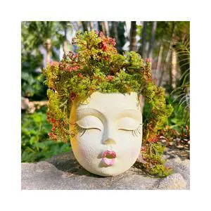 Flower Head Planter Pot,Resin Big Face Planters with Waiting Kiss,Yellow,1P Flower Head Planter Pot,Resin Big Face Planters with Waiting Kiss,Yellow,1P