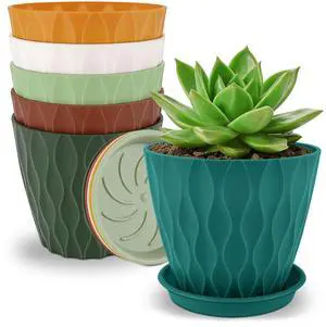 4 inch Plant Pots, 6 Pack Flower Pots Outdoor Indoor, Planters with Drainage Holes and Tray Saucers-Multicolor 4 inch Plant Pots, 6 Pack Flower Pots Outdoor Indoor, Planters with Drainage Holes and Tray Saucers-Multicolor