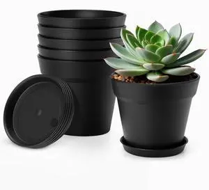 4 Inch Small Plant Pots 6 Pack, Plastic Plant Pots Indoor Saucer, Black | Small Pots for Plants with Holes and Tray, Thickened Indoor Planters Seedlings Nursery Pots, African Violet and Succulent 4 Inch Small Plant Pots 6 Pack, Plastic Plant Pots Indoor Saucer, Black | Small Pots for Plants with Holes and Tray, Thickened Indoor Planters Seedlings Nursery Pots, African Violet and Succulent