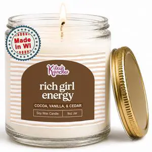 9oz Rich Girl Energy Soy Wax Candle - Cocoa Butter Vanilla | 9oz Handmade Soy Wax Candle - Cotton wick - 45+ hours Burn Time - Fragrance notes: Cocoa Butter, Vanilla Tonka, & Cedarwood 9oz Rich Girl Energy Soy Wax Candle - Cocoa Butter Vanilla | 9oz Handmade Soy Wax Candle - Cotton wick - 45+ hours Burn Time - Fragrance notes: Cocoa Butter, Vanilla Tonka, & Cedarwood