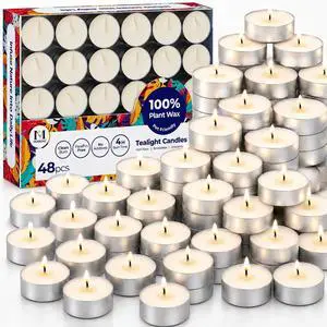 Tea Lights Candles 48 Pack, 4 Hour Palm Wax Tealights | Natural Unscented Small Votive, Clean Burn for Home Decor, Non Toxic White Tea Lights for Wax Warmer, Wedding, Emergency Tea Lights Candles 48 Pack, 4 Hour Palm Wax Tealights | Natural Unscented Small Votive, Clean Burn for Home Decor, Non Toxic White Tea Lights for Wax Warmer, Wedding, Emergency