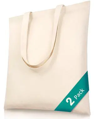 Canvas Tote Bags, 2-Pack, 15 x 16 in, 8 oz Cotton Blank | 8 oz cotton canvas with long handles; blank surface for crafts, gifts, shopping, and everyday carrying Canvas Tote Bags, 2-Pack, 15 x 16 in, 8 oz Cotton Blank | 8 oz cotton canvas with long handles; blank surface for crafts, gifts, shopping, and everyday carrying