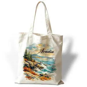 Acadia Canvas Tote Bag, Reusable Cotton Shoulder Shopping Bag for Work, Travel, Beach, Grocery, Gift Bag for Women Friends, Coastal Landscape Tote, 13.7 x 15.7 Inch Acadia Canvas Tote Bag, Reusable Cotton Shoulder Shopping Bag for Work, Travel, Beach, Grocery, Gift Bag for Women Friends, Coastal Landscape Tote, 13.7 x 15.7 Inch