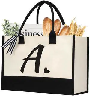 Initial Canvas Tote Bag, Personalized Beach Bags Gift for Women (Letter A) | Monogrammed Gifts for Mom, Teacher, Nurse, Bride, Holiday, Friends Birthday Present, Beach, Wedding Initial Canvas Tote Bag, Personalized Beach Bags Gift for Women (Letter A) | Monogrammed Gifts for Mom, Teacher, Nurse, Bride, Holiday, Friends Birthday Present, Beach, Wedding