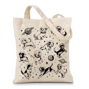 Space Dogs Canvas Tote Bag, Cute Astronaut Dog Print Aesthetic Reusable Shoulder Bag for Women, Travel, Shopping, and Dog Lovers Gifts Space Dogs Canvas Tote Bag, Cute Astronaut Dog Print Aesthetic Reusable Shoulder Bag for Women, Travel, Shopping, and Dog Lovers Gifts