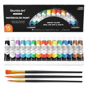 Watercolor Paint Set, 15 Colors Watercolor Paint in Tubes (12ml Each) with 3 Brushes, Rich Pigments, Easy to Blend, Perfect for Kids, Artists, Beginners, Students Watercolor Paint Set, 15 Colors Watercolor Paint in Tubes (12ml Each) with 3 Brushes, Rich Pigments, Easy to Blend, Perfect for Kids, Artists, Beginners, Students