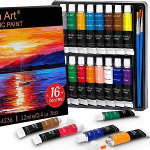 Acrylic Paint Set for Pumpkin Painting, 16 Colors Painting Supplies for Canvas Wood Fabric Ceramic Crafts, Non Toxic&Rich Pigments for Beginners Acrylic Paint Set for Pumpkin Painting, 16 Colors Painting Supplies for Canvas Wood Fabric Ceramic Crafts, Non Toxic&Rich Pigments for Beginners