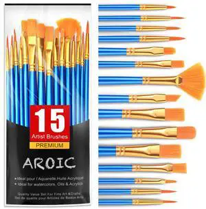 Acrylic Paint Brush Set, 15 pcs Nylon Hair Paint Brushes | All Purpose Oil Watercolor Face Body Rock Painting Artist, Small Painting Brush Kits for Kids Adult Drawing Acrylic Paint Brush Set, 15 pcs Nylon Hair Paint Brushes | All Purpose Oil Watercolor Face Body Rock Painting Artist, Small Painting Brush Kits for Kids Adult Drawing