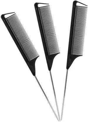 Rat Tail Combs Set: 3-Pack Teasing Styling Combs with Long Steel Pins for Women, Parting Combs for All Hair Types (Black) Rat Tail Combs Set: 3-Pack Teasing Styling Combs with Long Steel Pins for Women, Parting Combs for All Hair Types (Black)