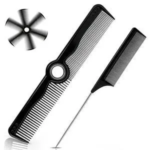 Rotatable Hair Comb, 8" Fine & Wide Tooth Comb with Bonus 9" Rat Tail Comb | Professional Hair Comb for Men Women, Carbon Fiber + ABS, Rounded Teeth, Heat Resistant for Hair Stylists, Barbers Rotatable Hair Comb, 8" Fine & Wide Tooth Comb with Bonus 9" Rat Tail Comb | Professional Hair Comb for Men Women, Carbon Fiber + ABS, Rounded Teeth, Heat Resistant for Hair Stylists, Barbers