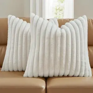 Pack of 2 Faux Fur Throw Pillow Covers 18x18 Inch, Cream White | Fluffy Faux Rabbit Fur Front/Premium Velvet Back,Hidden Zipper,Machine Washable,Non-Shedding,Colorfast,Insert Not Included. Pack of 2 Faux Fur Throw Pillow Covers 18x18 Inch, Cream White | Fluffy Faux Rabbit Fur Front/Premium Velvet Back,Hidden Zipper,Machine Washable,Non-Shedding,Colorfast,Insert Not Included.