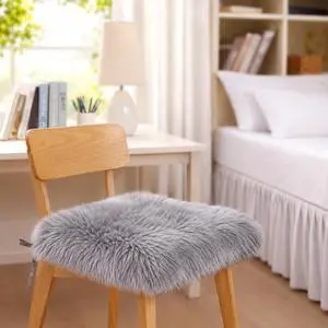 Faux Sheepskin Seat Cushion, Dorm Desk Chair Pad, Silver Grey | 16x16 Inch Soft Shag Cover with Non-slip Ties, for Office Gaming Chair, Vanity, Dorm Desk Decor, Seat Protector Faux Sheepskin Seat Cushion, Dorm Desk Chair Pad, Silver Grey | 16x16 Inch Soft Shag Cover with Non-slip Ties, for Office Gaming Chair, Vanity, Dorm Desk Decor, Seat Protector