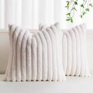 Pack of 2 Faux Fur Christmas Throw Pillow Covers 18x18 Inch, Cream White | Fall Plush Striped Couch Pillow Cover, with Velvet Back Modern Home Decorative Throw Pillow for Sofa Living Room Couch Bed Pack of 2 Faux Fur Christmas Throw Pillow Covers 18x18 Inch, Cream White | Fall Plush Striped Couch Pillow Cover, with Velvet Back Modern Home Decorative Throw Pillow for Sofa Living Room Couch Bed