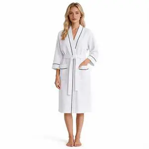 Women's Cotton Waffle Kimono Robe, Lightweight Quick Dry Spa Shower Robe with Pockets, WHITE, M Women's Cotton Waffle Kimono Robe, Lightweight Quick Dry Spa Shower Robe with Pockets, WHITE, M
