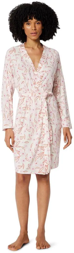 Women's Long Sleeve Robe, Modal-Blend Bathrobe, Eggshell White Floral, X-Small Women's Long Sleeve Robe, Modal-Blend Bathrobe, Eggshell White Floral, X-Small