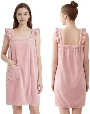 Towel Wrap for Women - Ruffled Straps Absorbent & Quick Dry Towel Bathrobe, Lightweight for Shower and Spa(Including Plus Size)(Light Pink,S/M) Towel Wrap for Women - Ruffled Straps Absorbent & Quick Dry Towel Bathrobe, Lightweight for Shower and Spa(Including Plus Size)(Light Pink,S/M)