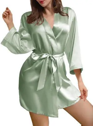 Womens Satin Kimono Robe Silky Robes Floral Bathrobe Bride Bridesmaid Wedding Bridal Dressing Gown Loungewear Womens Satin Kimono Robe Silky Robes Floral Bathrobe Bride Bridesmaid Wedding Bridal Dressing Gown Loungewear