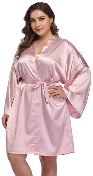 Women's Plus Size Satin Robes Short Silky Bathrobes Bridesmaid Party Dressing Gown,Pink,2X Women's Plus Size Satin Robes Short Silky Bathrobes Bridesmaid Party Dressing Gown,Pink,2X