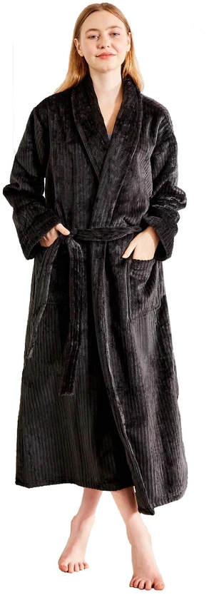 Womens Plush Soft Fleece Robe Fluffy Warm Jacquard Bathrobe, Cozy Loungewear for Spa, Sleep, and Relaxation, Black, X-Large Womens Plush Soft Fleece Robe Fluffy Warm Jacquard Bathrobe, Cozy Loungewear for Spa, Sleep, and Relaxation, Black, X-Large
