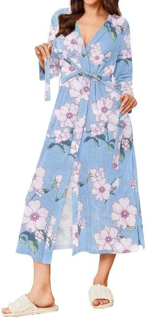 Women's Robe Long Waffle Knit Bathrobe Lightweight Soft Kimono Robes Loungewear Women's Robe Long Waffle Knit Bathrobe Lightweight Soft Kimono Robes Loungewear