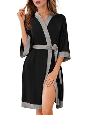 Robes for Women Bathrobe Lightweight Robe 3/4 Sleeve Knit Sleepwear | Summer Robe for Women with Pockets, Knee Length Womens Robe, Kimono Sleepwear Robes for Women Bathrobe Lightweight Robe 3/4 Sleeve Knit Sleepwear | Summer Robe for Women with Pockets, Knee Length Womens Robe, Kimono Sleepwear