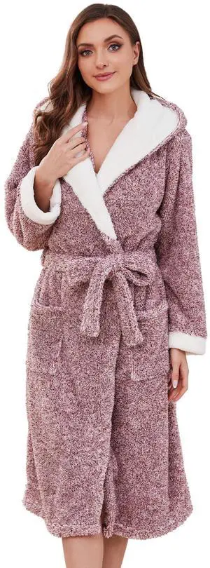 Womens Hooded Plush Robes Soft Warm Long Bathrobe for Women Fluffy Winter Loungewear (Dark Red Mel.,2XL/3XL) Womens Hooded Plush Robes Soft Warm Long Bathrobe for Women Fluffy Winter Loungewear (Dark Red Mel.,2XL/3XL)