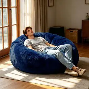 Faux Fur Bean Bag Cover (No Filler) Stuffed Animal Storage Adults Dark Blue Faux Fur Bean Bag Cover (No Filler) Stuffed Animal Storage Adults Dark Blue