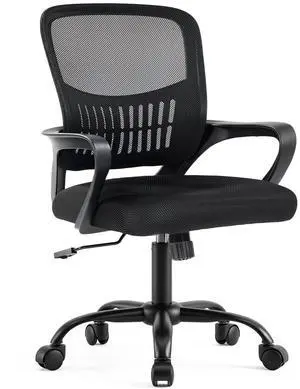 DUMOS Home Office Chair - Ergonomic Mid Back Mesh Desk Chair with Lumbar Support & Rocking Mode, Height Adjustable, Fixed Armrest, for Conference, Computer, 360° Swivel, Adults, Black DUMOS Home Office Chair - Ergonomic Mid Back Mesh Desk Chair with Lumbar Support & Rocking Mode, Height Adjustable, Fixed Armrest, for Conference, Computer, 360° Swivel, Adults, Black