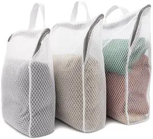 Mesh Laundry Bags 3-Pack (Large, Medium, Small) for Delicates, Bras, Lingerie, Shoes & Clothes with 3D Design and Hanging Handle, Reusable Durable Travel & Home Use Mesh Laundry Bags 3-Pack (Large, Medium, Small) for Delicates, Bras, Lingerie, Shoes & Clothes with 3D Design and Hanging Handle, Reusable Durable Travel & Home Use