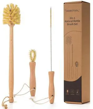 Natural Bottle Brush Set 3-in-1-13.7 Inch Long Handle Wooden Bottle Brush for Cleaning, Water Bottle Cleaner Brush for Cups & Wide Mouth Jars Natural Bottle Brush Set 3-in-1-13.7 Inch Long Handle Wooden Bottle Brush for Cleaning, Water Bottle Cleaner Brush for Cups & Wide Mouth Jars