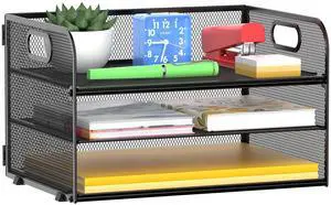 3 Tier Paper Organizer Tray with Handle, Mesh Letter Tray for Office, Home, School (1 Pack), Black 3 Tier Paper Organizer Tray with Handle, Mesh Letter Tray for Office, Home, School (1 Pack), Black