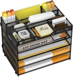 5 Tier Paper Letter Tray with 3 Drop-in Pen Holders, Mesh Desk File Organizer with Handle, Desk Organizers and Accessories for School,Home, Office Supplies Storage-Black 5 Tier Paper Letter Tray with 3 Drop-in Pen Holders, Mesh Desk File Organizer with Handle, Desk Organizers and Accessories for School,Home, Office Supplies Storage-Black