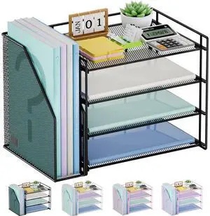 Desk Organizer and Accessories4-Tier Paper Letter Tray Organizer with File HolderDesk Accessories & Workspace Desktop Organizers for School Home Office Supplies (Black) Desk Organizer and Accessories4-Tier Paper Letter Tray Organizer with File HolderDesk Accessories & Workspace Desktop Organizers for School Home Office Supplies (Black)