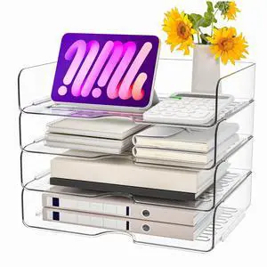 Paper Organizer Letter Tray, 4 Pack Acrylic Stackable Desk File Organizer,Versatile Clear Office Organizer for File Paper, Ipad, Letter, A4 Office File, Books, Notes, Etc Paper Organizer Letter Tray, 4 Pack Acrylic Stackable Desk File Organizer,Versatile Clear Office Organizer for File Paper, Ipad, Letter, A4 Office File, Books, Notes, Etc