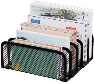 Mail Organizer Countertop, Metal File Holder with 5-Slot, Small Desk File Organizer for Letter, Bill, Mail Sorter, Desktop Letter Folder Holders for Office, Home, School (Black) Mail Organizer Countertop, Metal File Holder with 5-Slot, Small Desk File Organizer for Letter, Bill, Mail Sorter, Desktop Letter Folder Holders for Office, Home, School (Black)