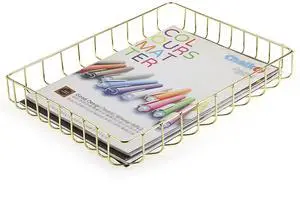 Multipurpose A4 File Tray Wire Desk Tray Organizer Elegant Letter Size Desk Documents Trays Magazine Files Storage Basket Organizer Bin for Office Cosmetics Bathroom(Gold) Multipurpose A4 File Tray Wire Desk Tray Organizer Elegant Letter Size Desk Documents Trays Magazine Files Storage Basket Organizer Bin for Office Cosmetics Bathroom(Gold)