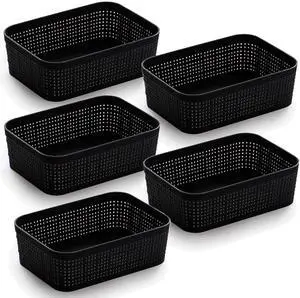 | Woven Plastic Basket | XS (Black), 5-Pack | THE JUTE COLLECTION | Home Organization, Space - Saving Storage, Stylish Design | Jute Basket | Plastic Storage Basket | Woven Plastic Basket | XS (Black), 5-Pack | THE JUTE COLLECTION | Home Organization, Space - Saving Storage, Stylish Design | Jute Basket | Plastic Storage Basket