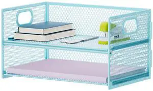 2 Tier Paper Organizer Letter Tray, Mesh File Organizer with Handle, Paper Sorter Desk Organizer for Home Office Supplies - Blue 2 Tier Paper Organizer Letter Tray, Mesh File Organizer with Handle, Paper Sorter Desk Organizer for Home Office Supplies - Blue