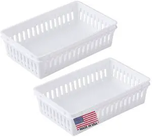 Plastic Bin Baskets for Organizing, White Storage Tray, Rectangle 9 x 6 x 2 - Pack of 4 - Made in USA Plastic Bin Baskets for Organizing, White Storage Tray, Rectangle 9 x 6 x 2 - Pack of 4 - Made in USA