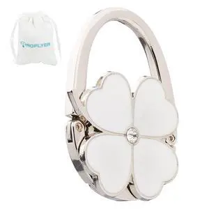 Clover Design Foldable Handbag Hanger Folding Purse Table Hook Holder(White) Clover Design Foldable Handbag Hanger Folding Purse Table Hook Holder(White)