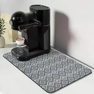 Dish Drying Mat, 12"x19" Absorbent Coffee Bar Mat with Waterproof Rubber Back, Fit Under Coffee Maker Machine/Kitchen Counter(Gray-White Plaid) Dish Drying Mat, 12"x19" Absorbent Coffee Bar Mat with Waterproof Rubber Back, Fit Under Coffee Maker Machine/Kitchen Counter(Gray-White Plaid)