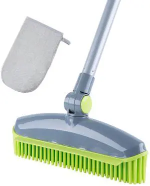 180°Rotating Head Rubber Broom with Squeegee for Pet Hair Removal - 51" Iron Handle Fur Remover Rake Brush for Carpet, Hardwood & Tile Floors, Includes Pet Hair Removal Gloves (Green) 180°Rotating Head Rubber Broom with Squeegee for Pet Hair Removal - 51" Iron Handle Fur Remover Rake Brush for Carpet, Hardwood & Tile Floors, Includes Pet Hair Removal Gloves (Green)