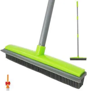Push Broom Pet Hair Removal Broom with Squeegee,Soft Silicone Bristle Broom with Long Handle, Non Scratch Carpet Sweeper Brush for Cat/Dog Hair Hardwood Tile Windows(Green) Push Broom Pet Hair Removal Broom with Squeegee,Soft Silicone Bristle Broom with Long Handle, Non Scratch Carpet Sweeper Brush for Cat/Dog Hair Hardwood Tile Windows(Green)