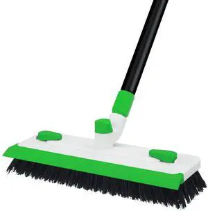 Floor Scrub Brush with Long Handle, 3-in-1 Scrape Scrubber Brush with Squeegee Stiff Bristle Deck Brush for Cleaning Tile Bathroom Patio Deck Garage Grout Kitchen Floor Scrub Brush with Long Handle, 3-in-1 Scrape Scrubber Brush with Squeegee Stiff Bristle Deck Brush for Cleaning Tile Bathroom Patio Deck Garage Grout Kitchen