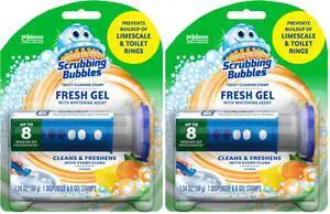 Fresh Gel Toilet Bowl Cleaning Stamps, Helps Keep Toilet Clean and Helps Prevent Limescale & Rings, Citrus Scent, 1 Dispenser with 6 Fresh Gel Stamps (Pack of 2) Fresh Gel Toilet Bowl Cleaning Stamps, Helps Keep Toilet Clean and Helps Prevent Limescale & Rings, Citrus Scent, 1 Dispenser with 6 Fresh Gel Stamps (Pack of 2)