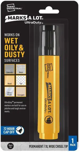 Marks A Lot UltraDuty Permanent Markers, XL Wide 18mm Chisel Tip, Water Resistant, 1 Black Industrial Marker (29865) Marks A Lot UltraDuty Permanent Markers, XL Wide 18mm Chisel Tip, Water Resistant, 1 Black Industrial Marker (29865)