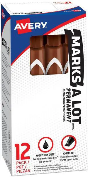 Marks-A-Lot Permanent Markers, Large Desk-Style Size, Chisel Tip, Water and Wear Resistant, 12 Brown Markers (08881) Marks-A-Lot Permanent Markers, Large Desk-Style Size, Chisel Tip, Water and Wear Resistant, 12 Brown Markers (08881)